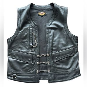Harley-Davidson Black Leather Vest with Chain Details